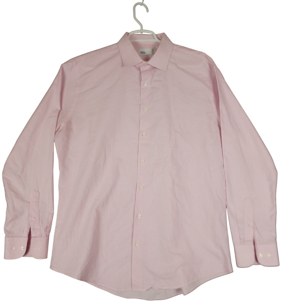 Nordstrom‎ Rack Pink Gingham Check Dress Shirt Mens 17 34/35 Trim Fit Cotton
